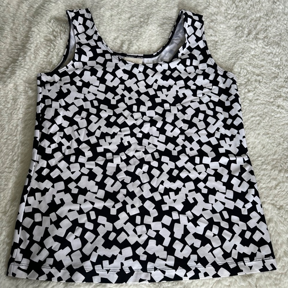 CHICO'S Size 1 Geometric Print Tank Top Black White Sleeveless Stretch M/8